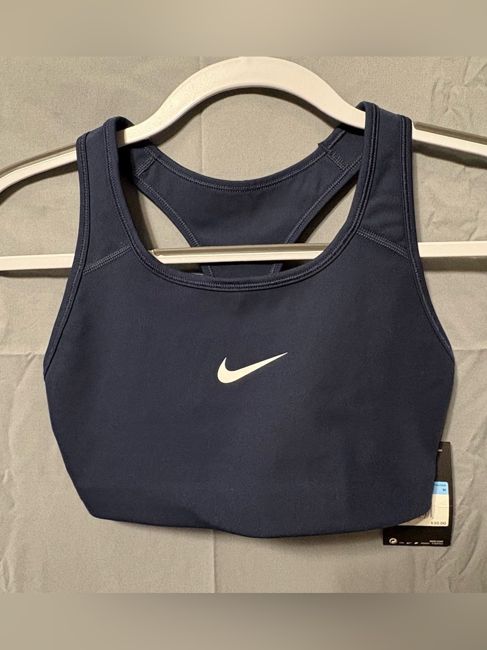 Nike Navy Blue Racerback Sports Bra with Classic White Swoosh